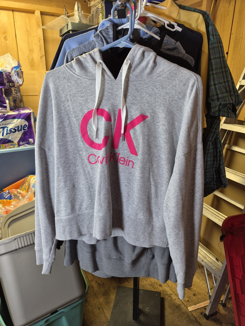 Calvin Klein Gray Hoodie with Hot Pink CK Logo - Women's Bin 60